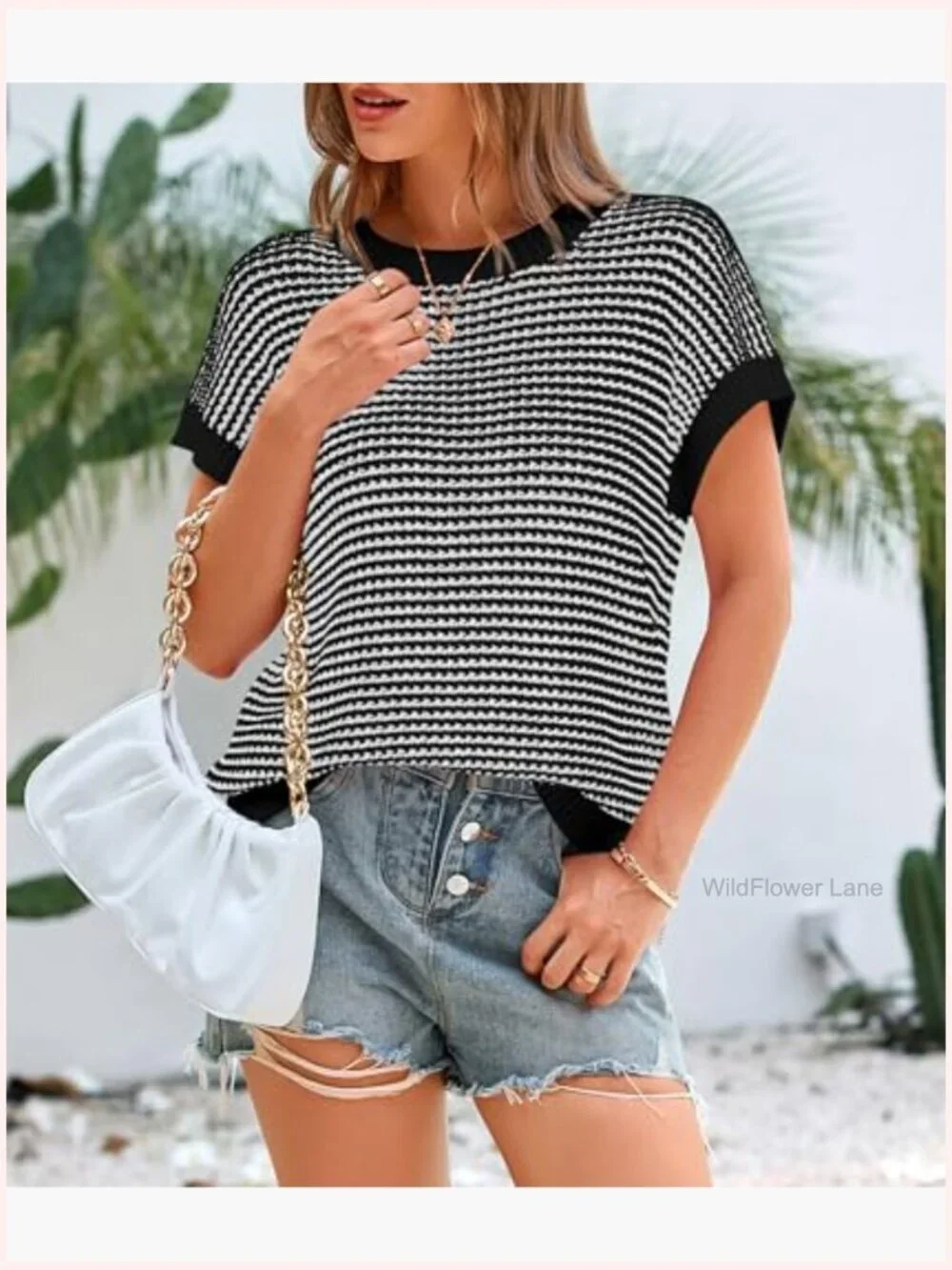 Short Sleeve Striped Pullover Sweater Vest Cap Sleeve Knit Tops